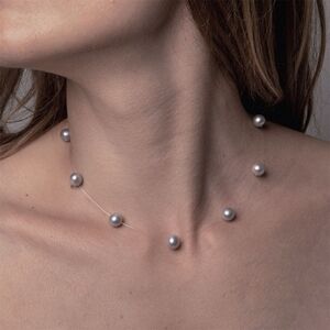 Floating Illusion Elegant White Pearl Choker Necklace New